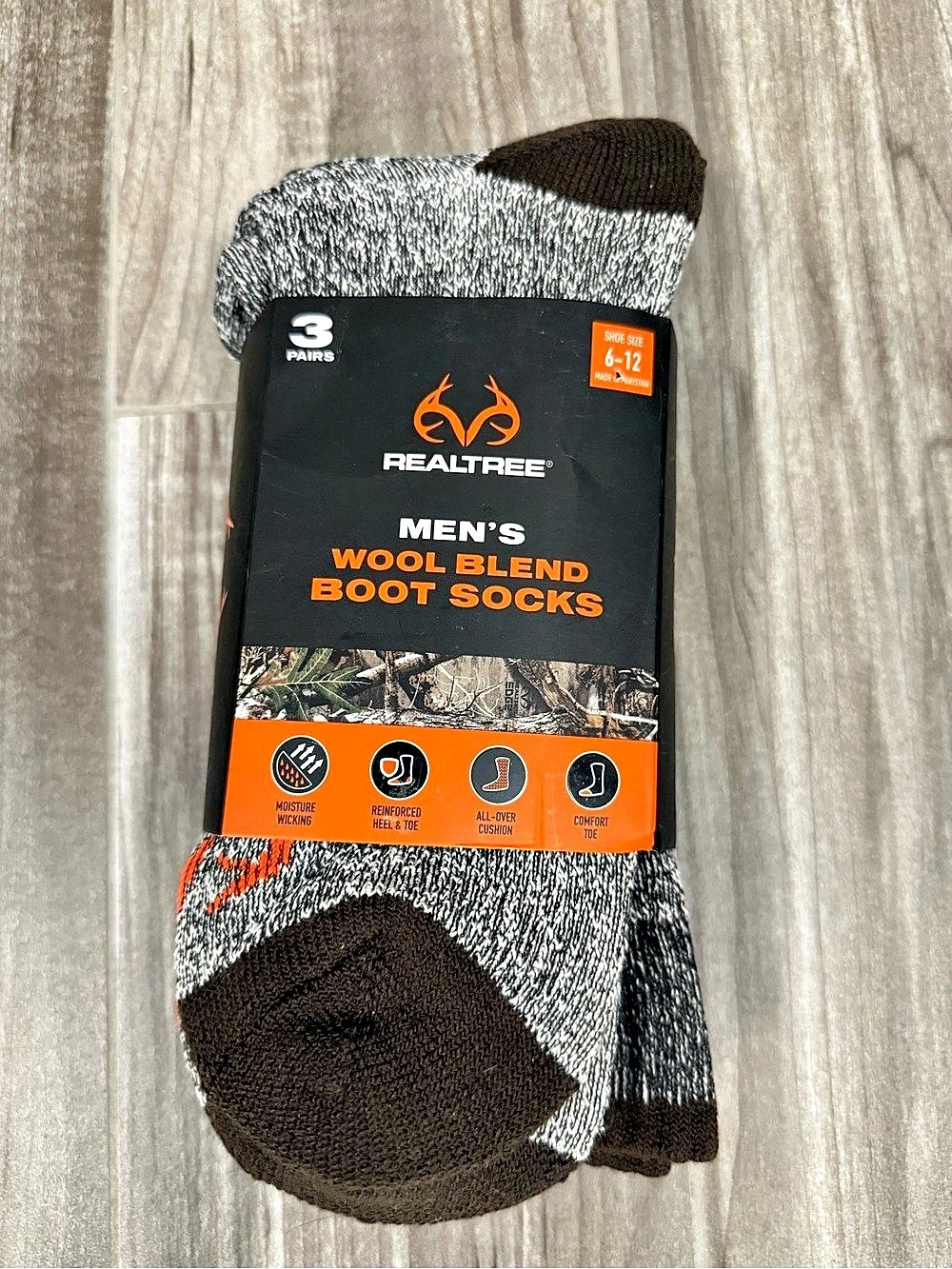 Realtree Men's Wool Blend Boot Socks 3-Pair
